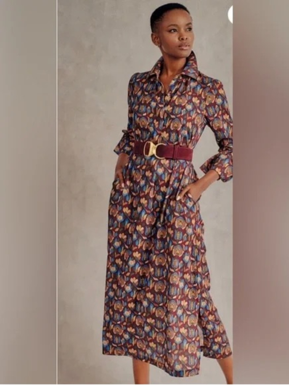 J. McLaughlin Navy and Gold Long Sleeve Dress